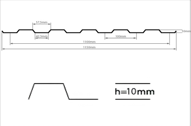 Профлист Н10.40 – 1100 Zn 0,4 мм
